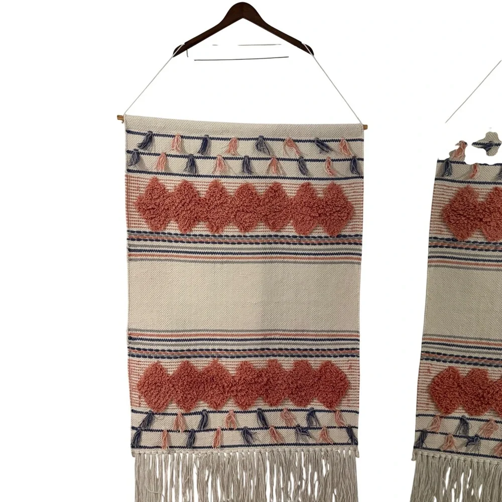 Boho Woven Wall Hanging Tassel Fringe Shaggy Diamond Tufted Textile Art 28x48